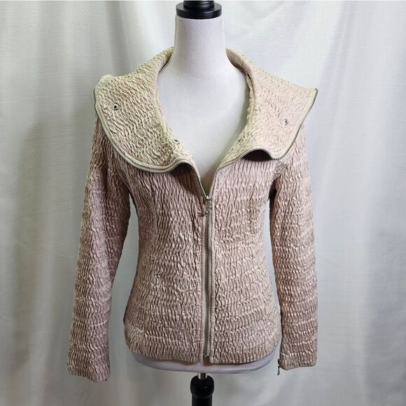 Samuel Dong Women's Gold Beige Textured Zippered Jacket Size Medium - Picture 1 of 9